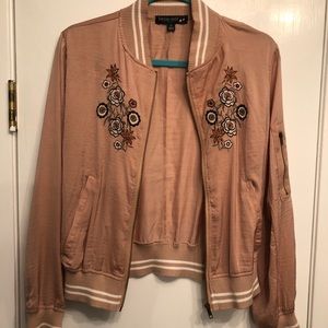 Blush Embroidered Silky Bomber Jacket